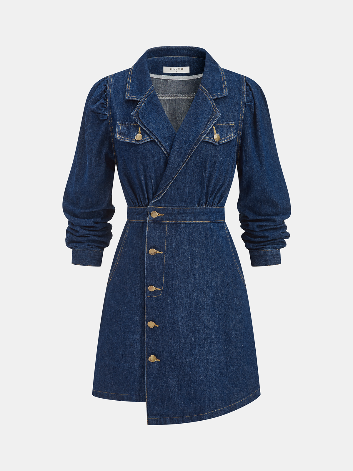 Metal Button Denim Blazer Dress-Chicvia