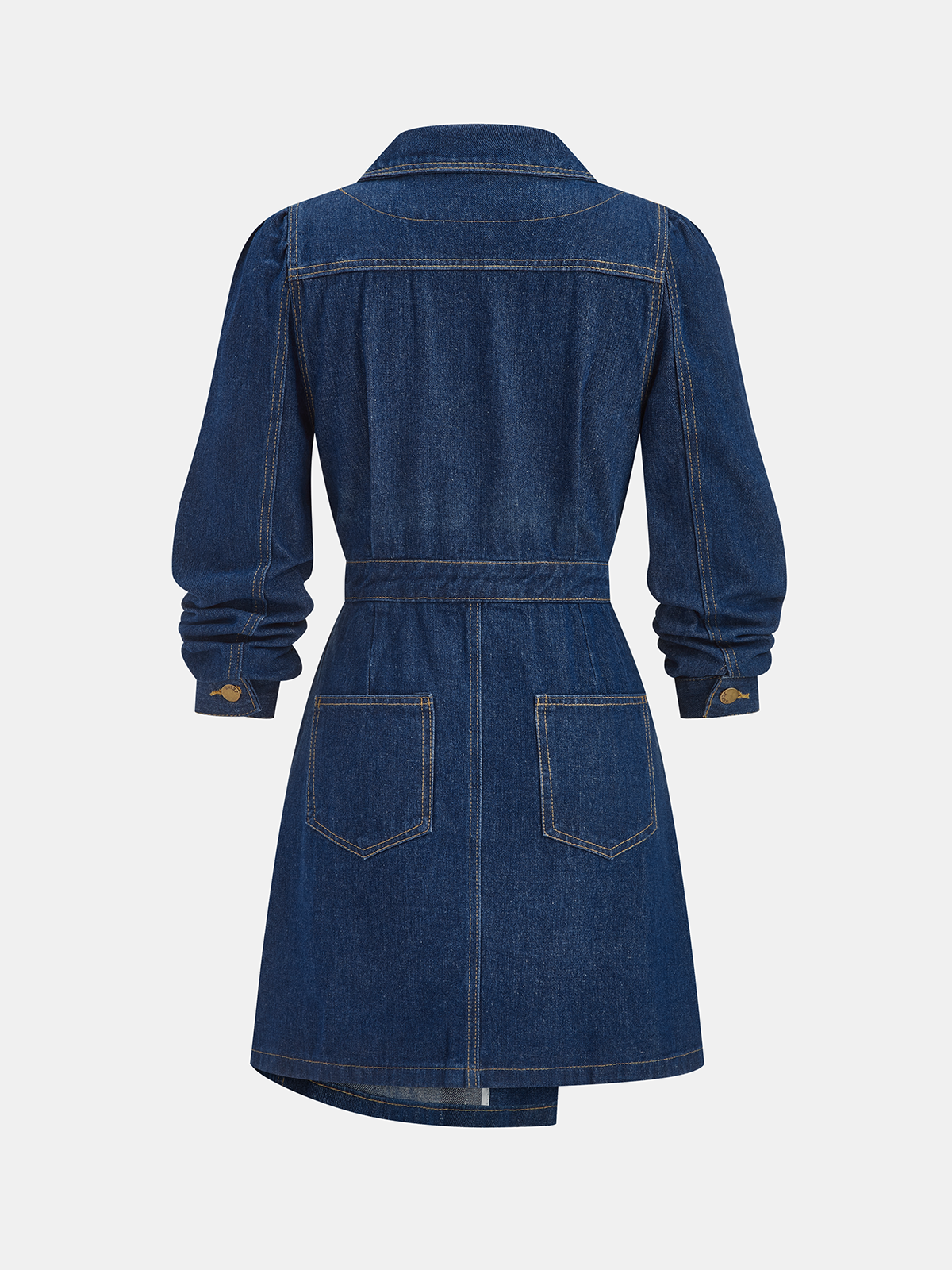 Metal Button Denim Blazer Dress-Chicvia
