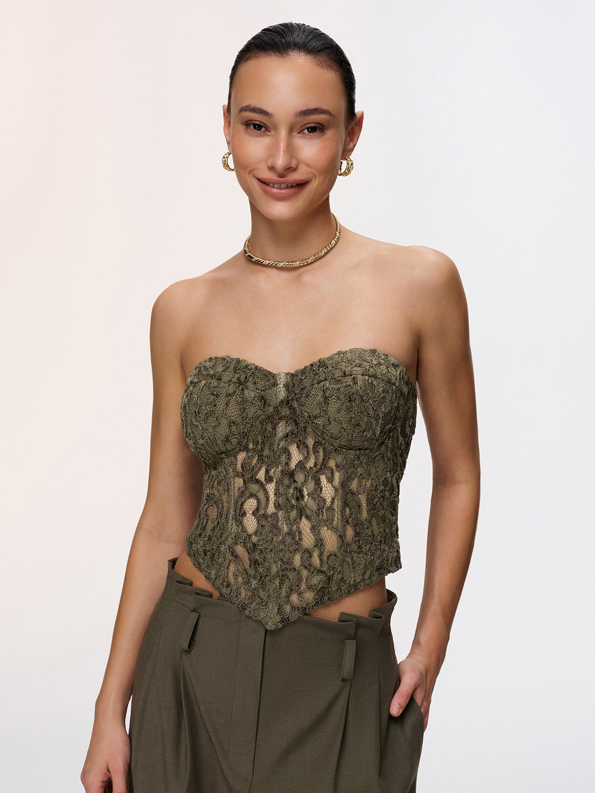 Lace Strapless Corset Top-Chicvia