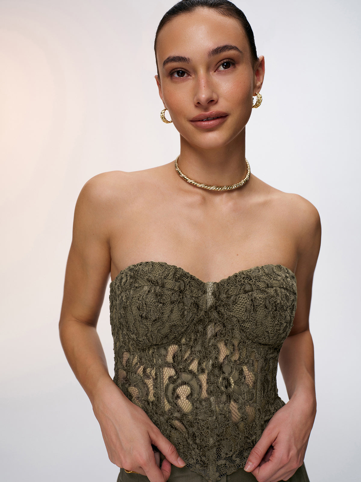 Lace Strapless Corset Top-Chicvia