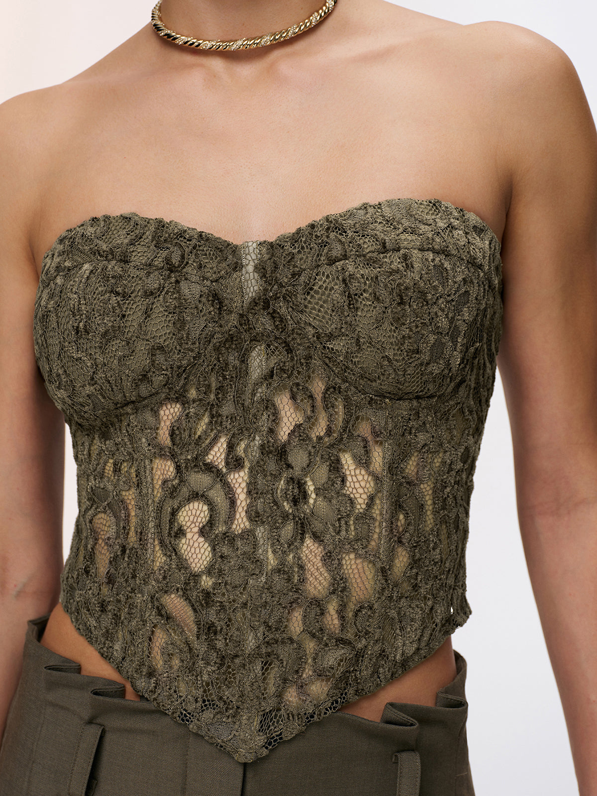 Lace Strapless Corset Top-Chicvia