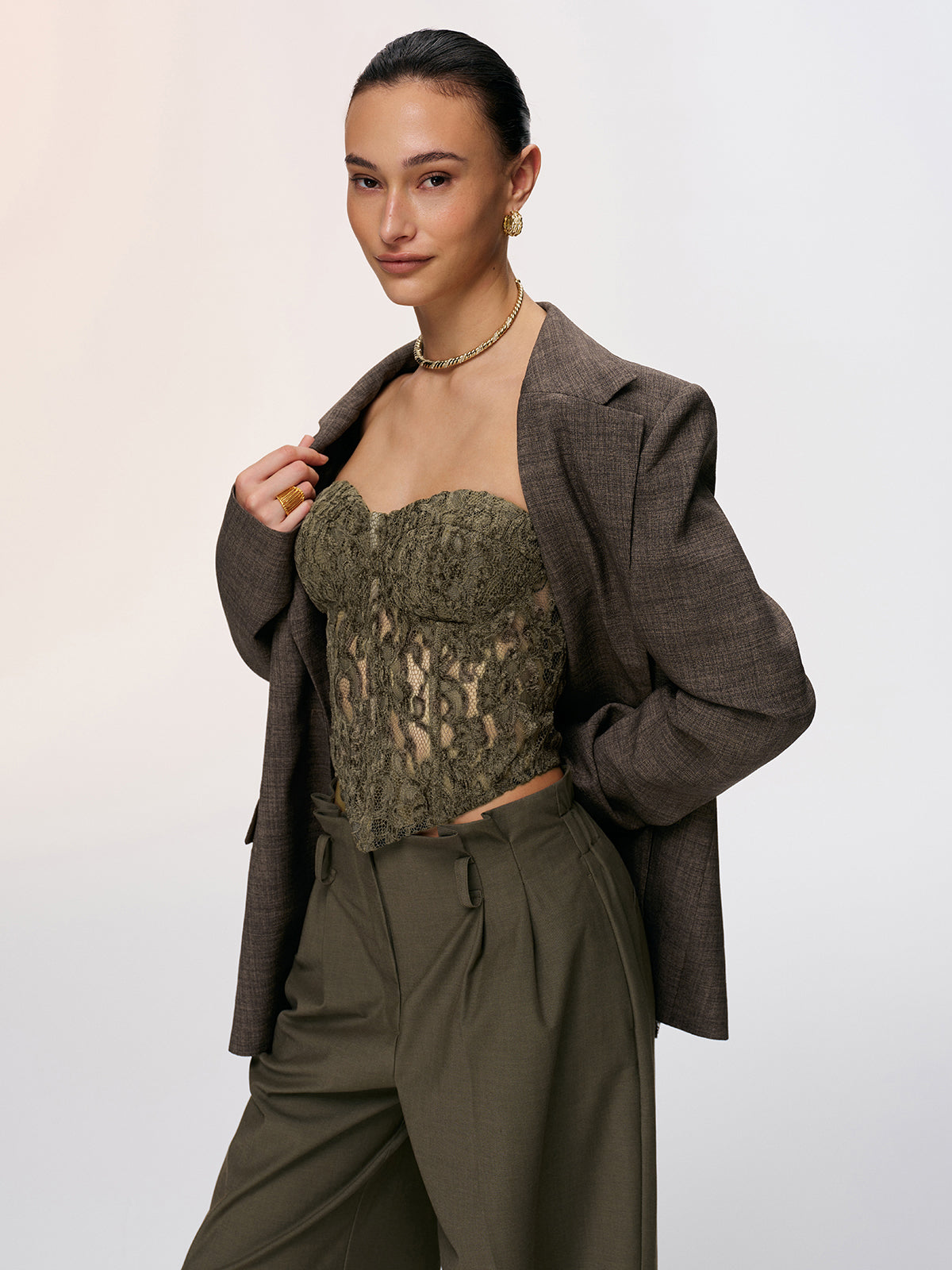 Lace Strapless Corset Top-Chicvia