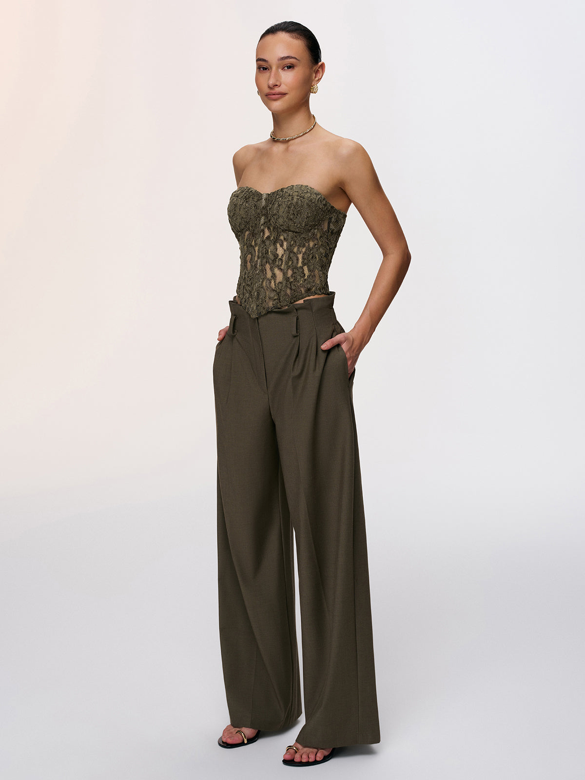 Lace Strapless Corset Top-Chicvia