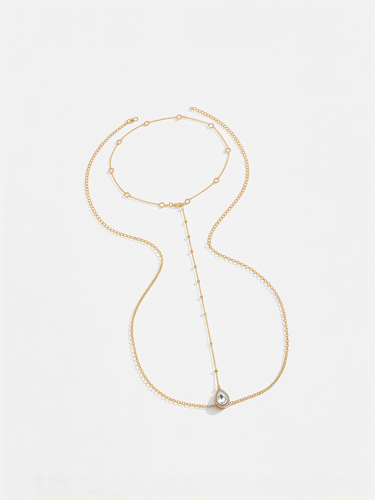 Pearl Station Lariat Backdrop Necklace-Chicvia