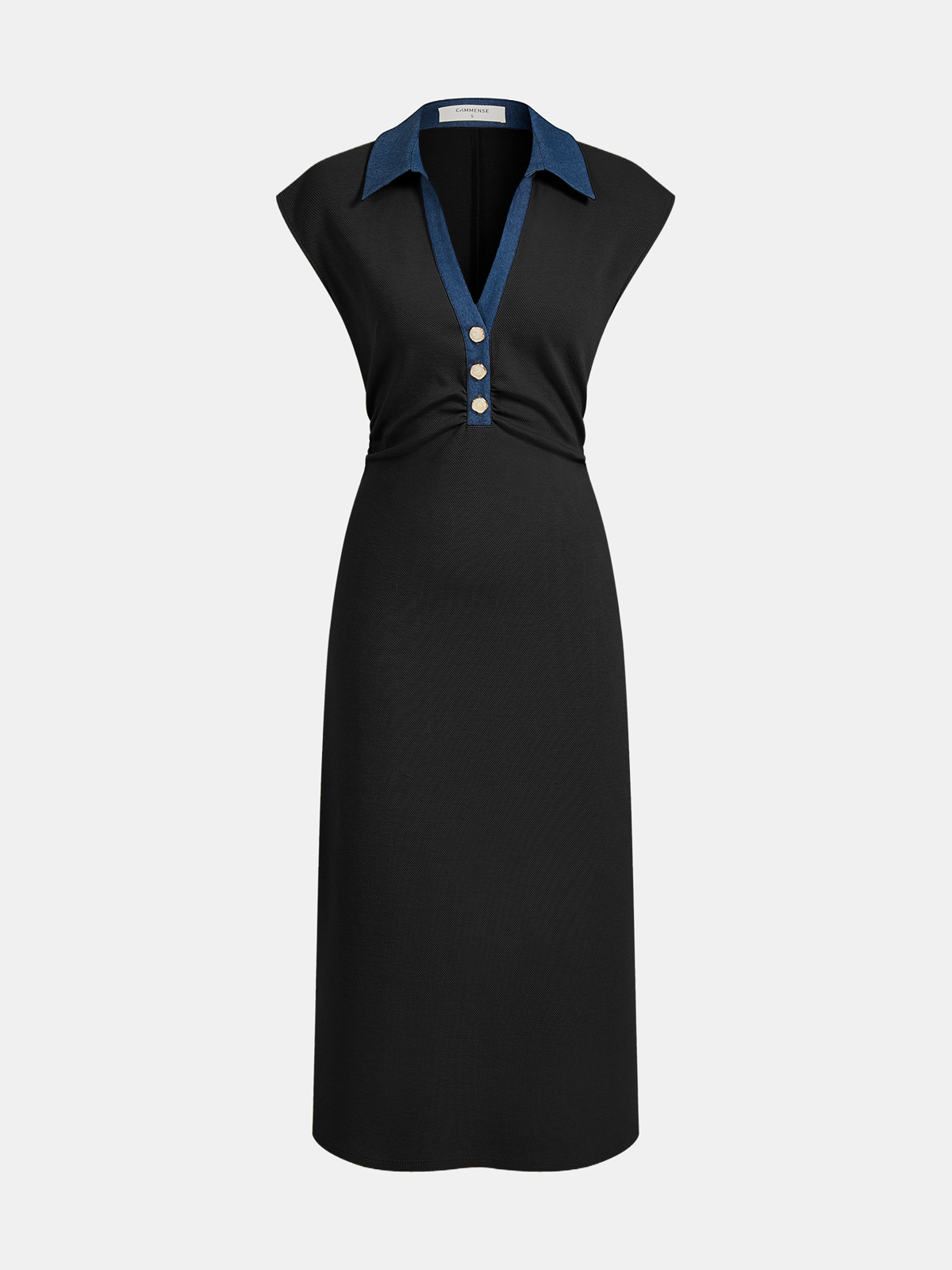 Denim Collar Sleeveless Maxi Dress-Chicvia