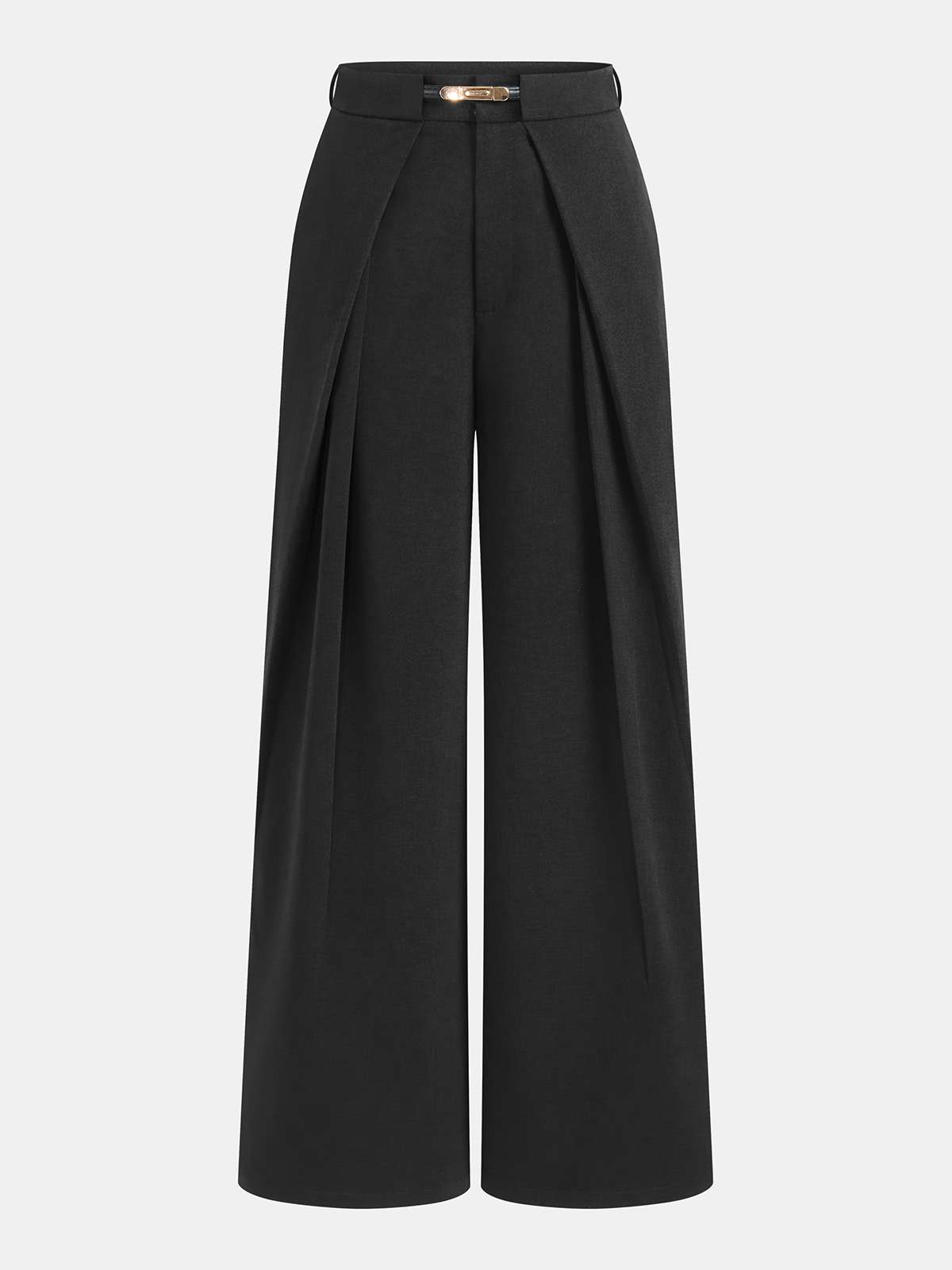 Mid Waist Belted Pleated Wide Leg Pants-Chicvia