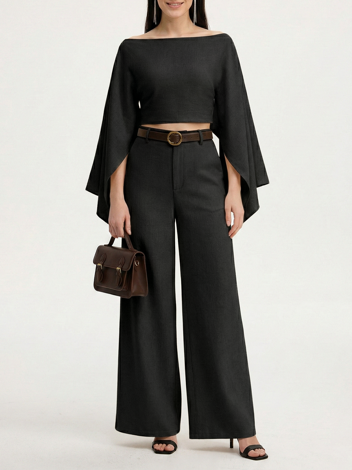 Belted Linen-Blend Wide-Leg Pants-Chicvia