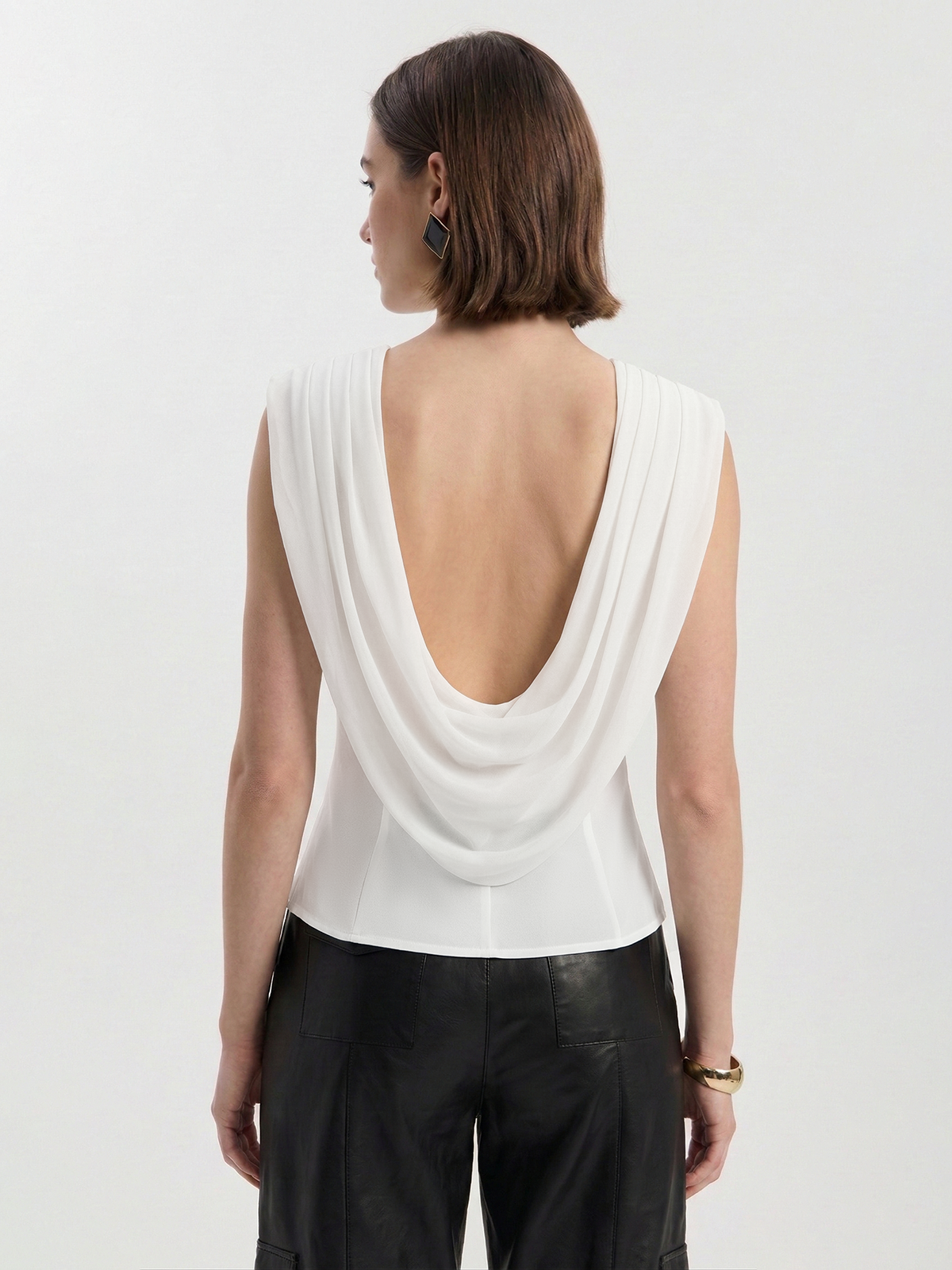 Draped Cowl-Back Sleeveless Top-Chicvia