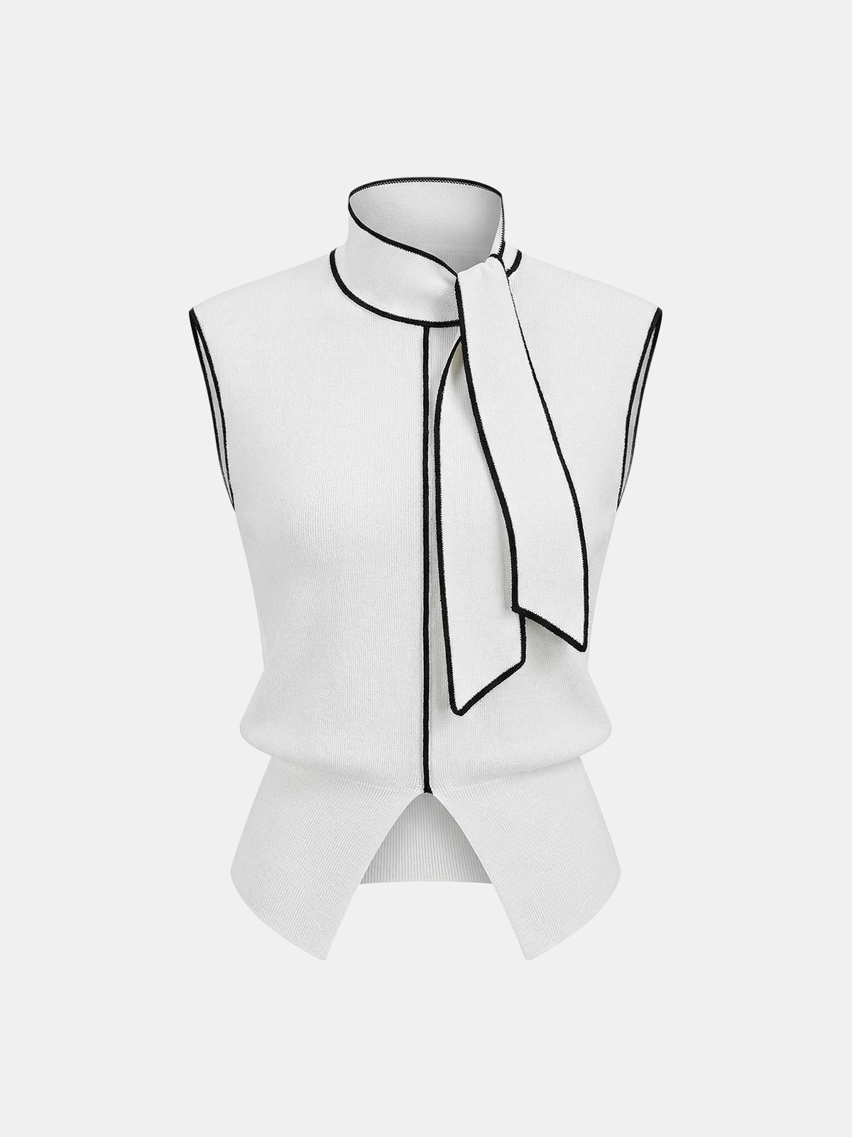 Contrast-Trim Tie-Neck Sweater Vest-Chicvia