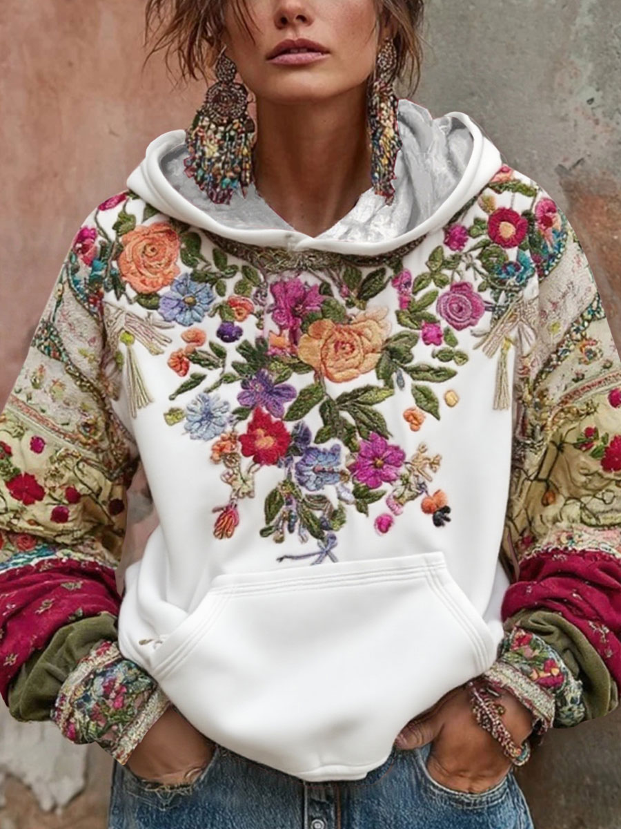 Women's Breast Cancer Awareness Floral Art Hooded Sweatshirt