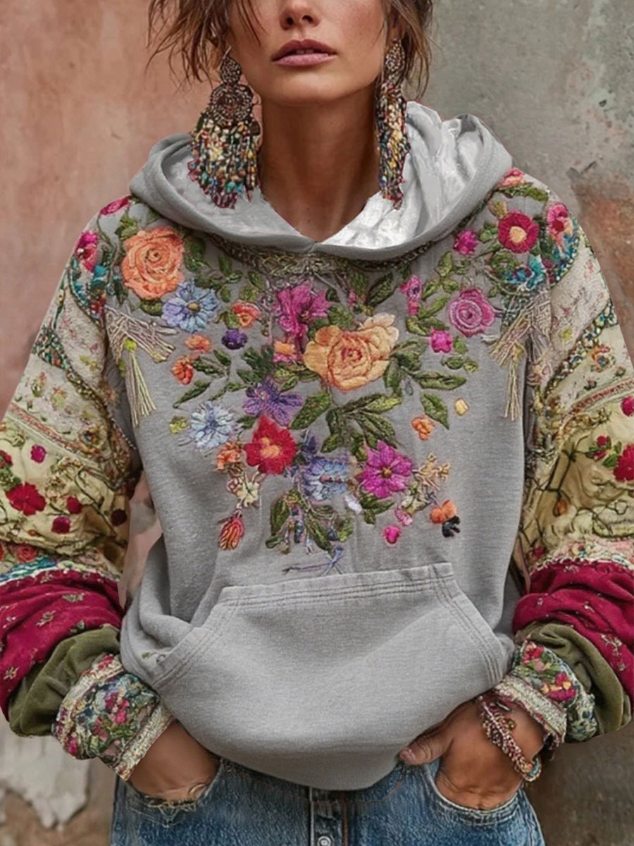 Women's Breast Cancer Awareness Floral Art Hooded Sweatshirt