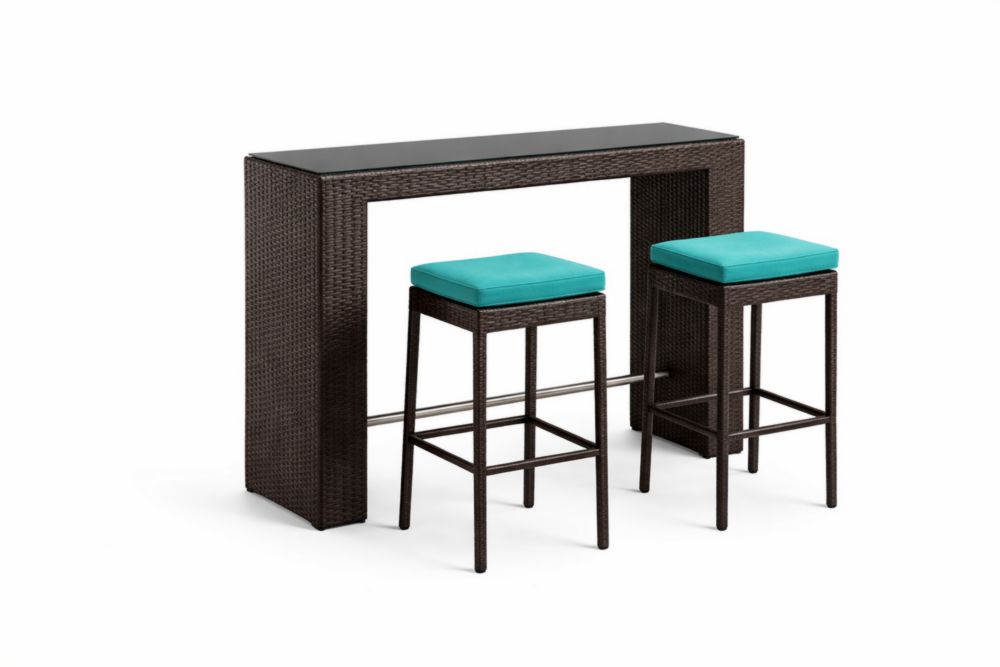 Ensemble table haute en résine avec tabourets et coussins Turquoise