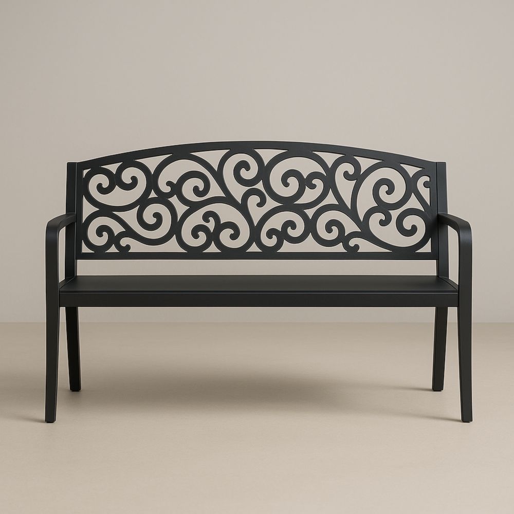 Banc en acier noir avec motif ajouré, 125 cm