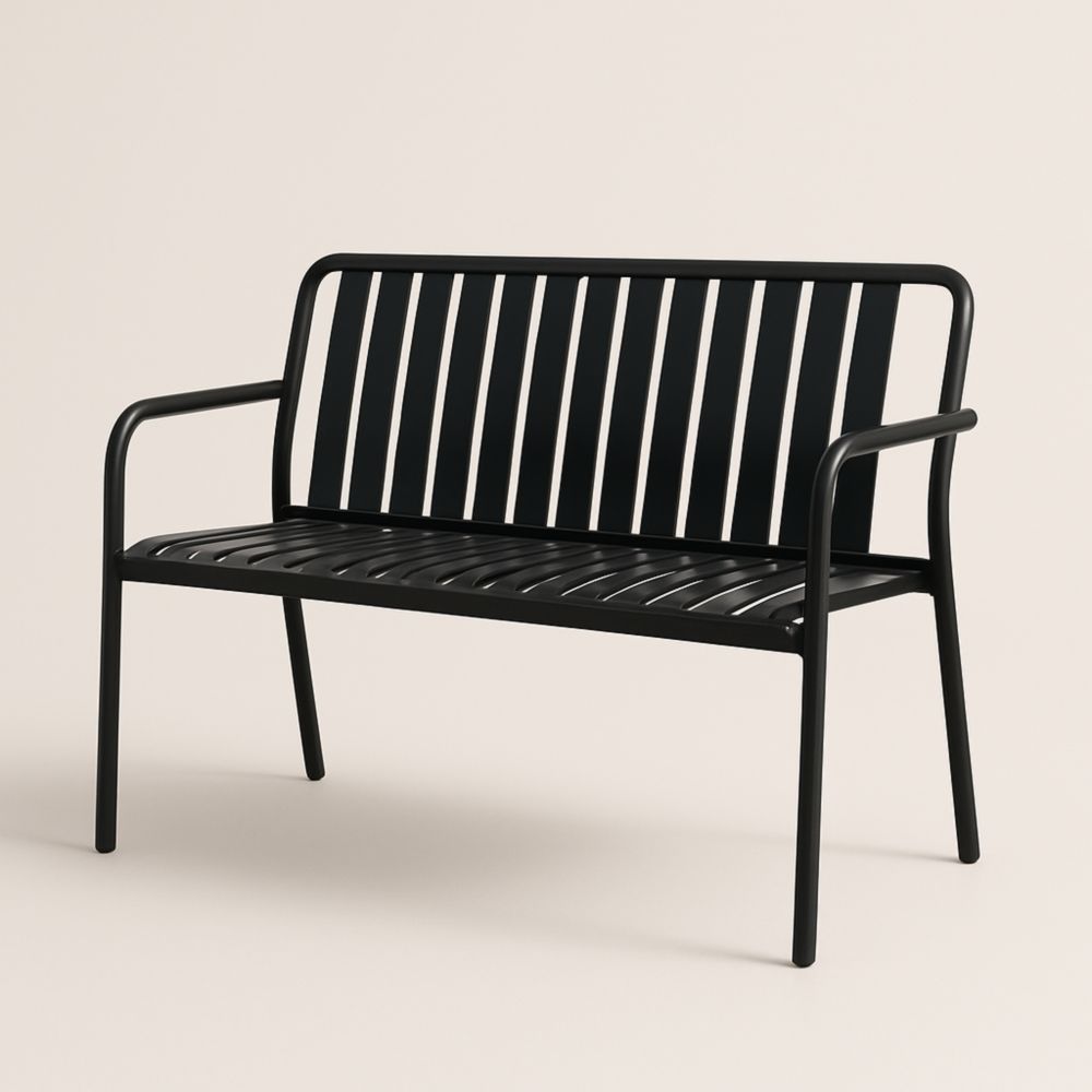Banc d'extérieur en métal noir, 120 cm