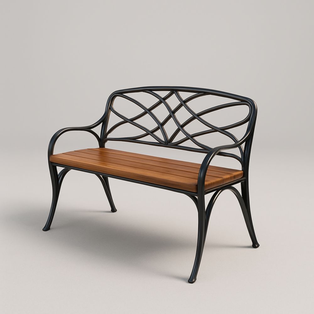 Banc de jardin en bois et métal noir 120x60x85 cm