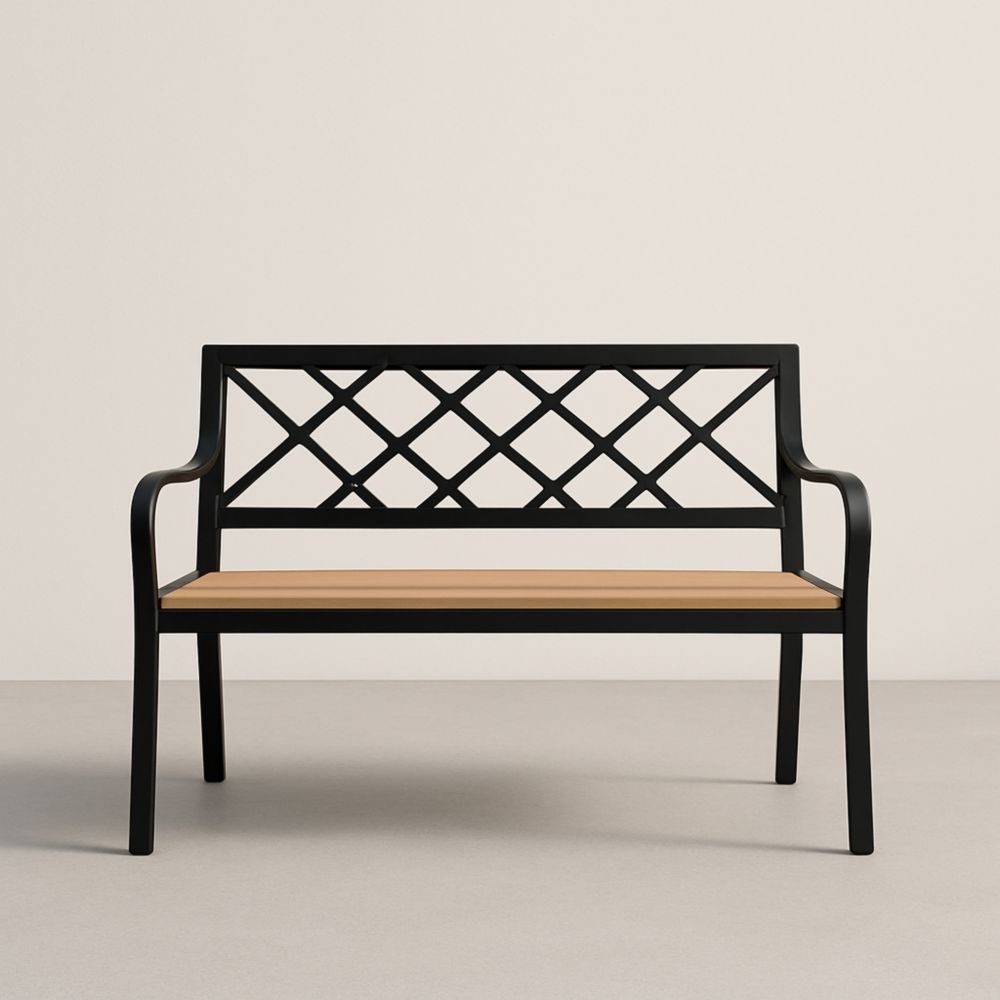 Banc de jardin en aluminium et bois Noir et Naturel 122 cm