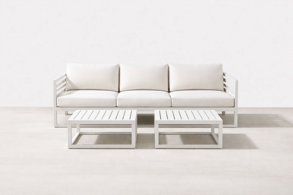 Ensemble de Canapé et Tables Basses en Aluminium avec Coussins Blancs