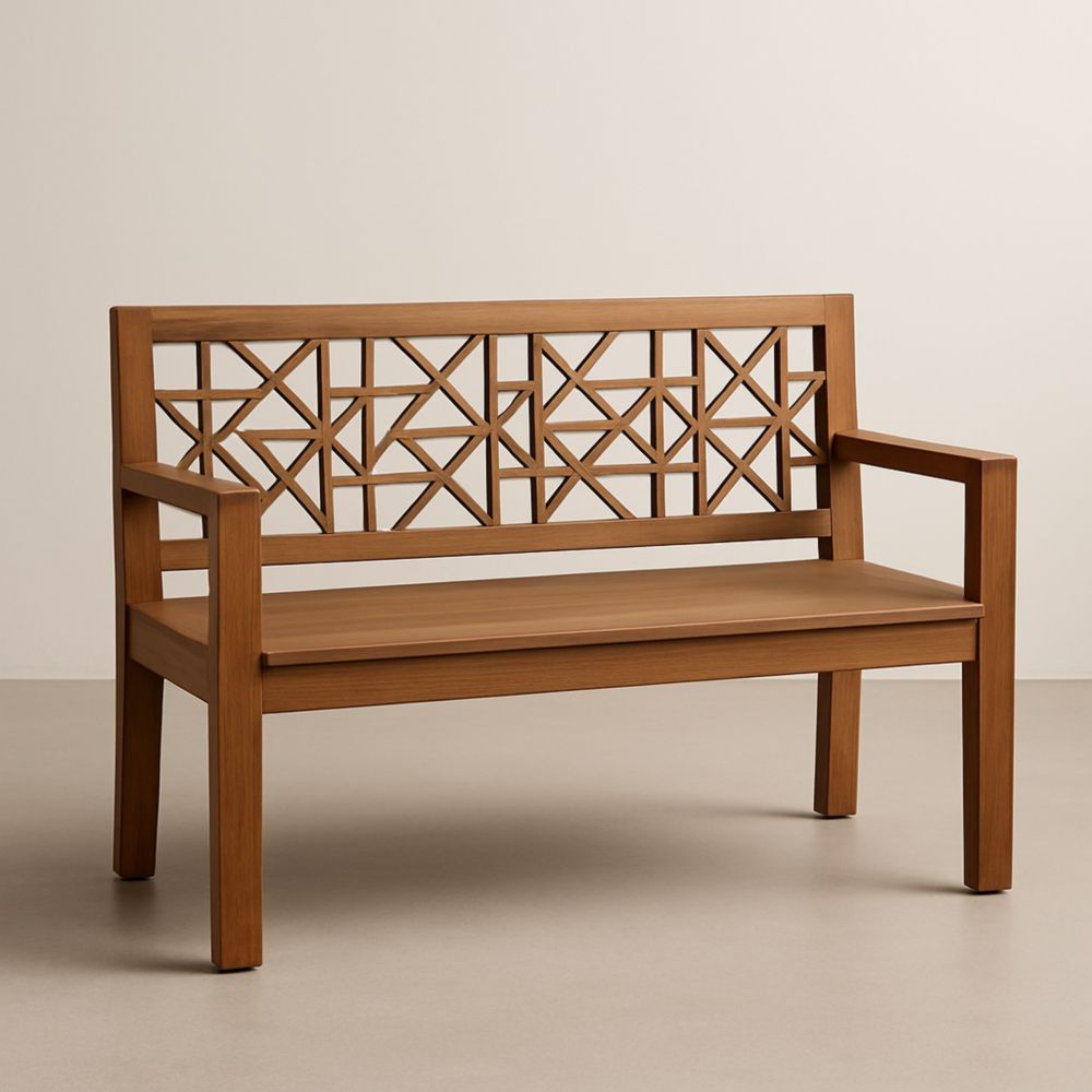 Banc en acacia avec motif géométrique, 120 cm