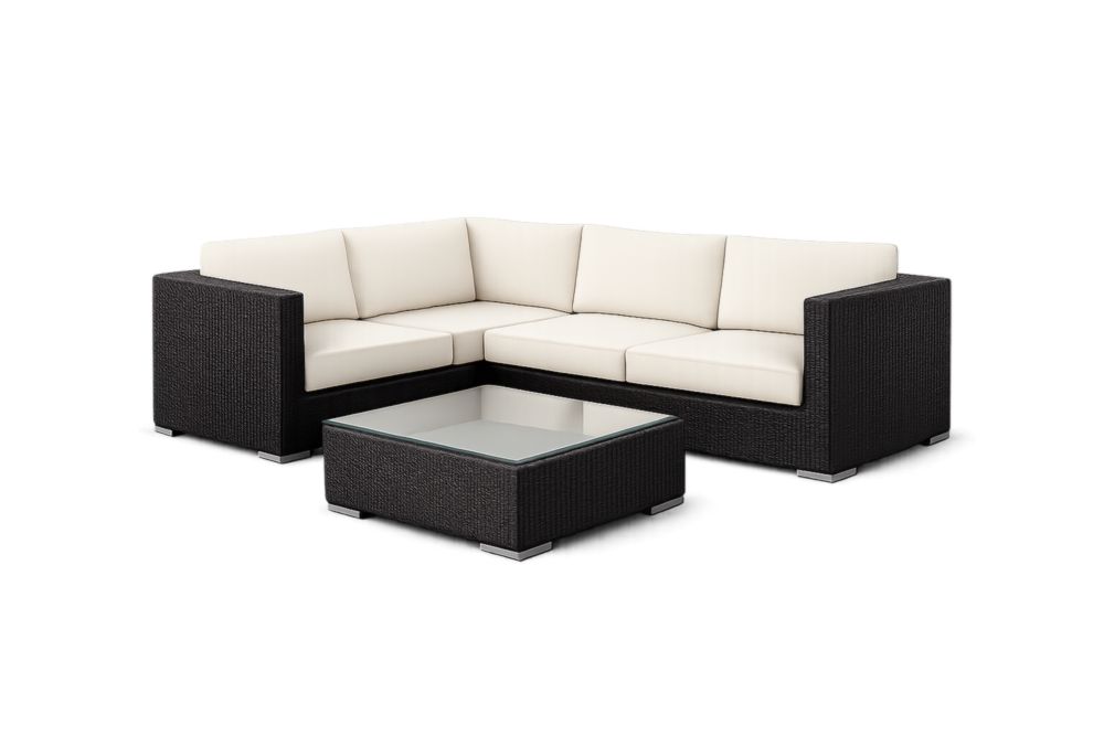 Ensemble de Jardin en Rotin avec Coussins et Table Basse en Verre