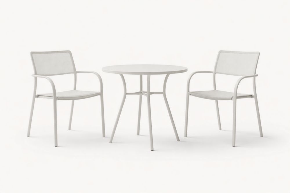 Ensemble café de jardin avec table bistro ronde en aluminium et 2 chaises gris clair pour extérieur