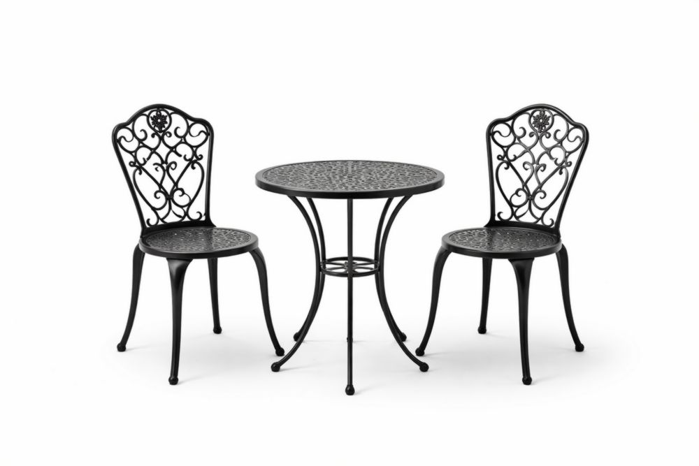 Ensemble café de jardin avec table bistro ronde en aluminium noir et chaises pour extérieur