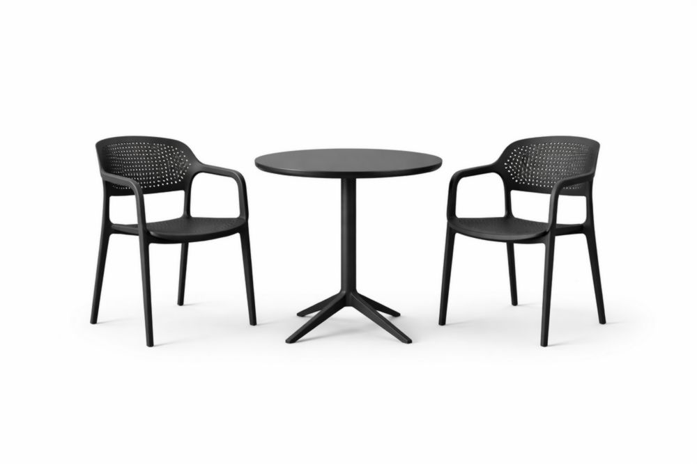 Ensemble café de jardin avec table bistro ronde en polypropylène et 2 chaises pour extérieur