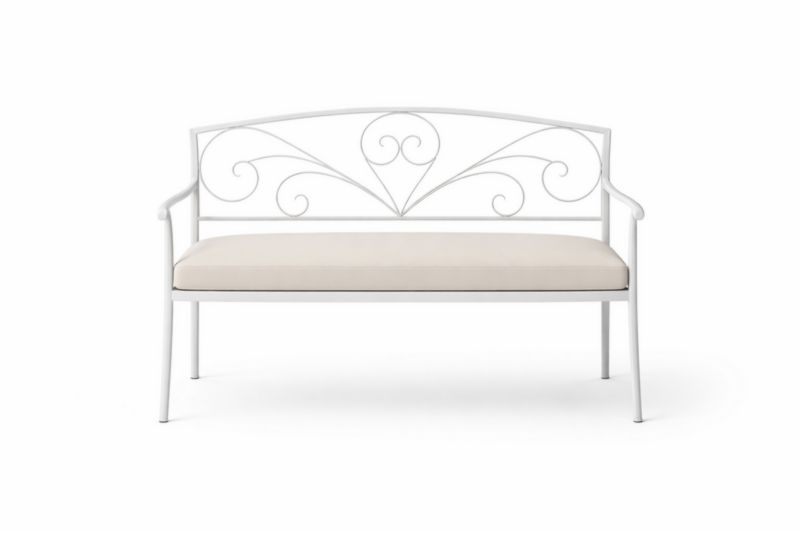 Banc de Jardin en Aluminium Blanc avec Coussin en Polyester Beige 120x60x88 cm