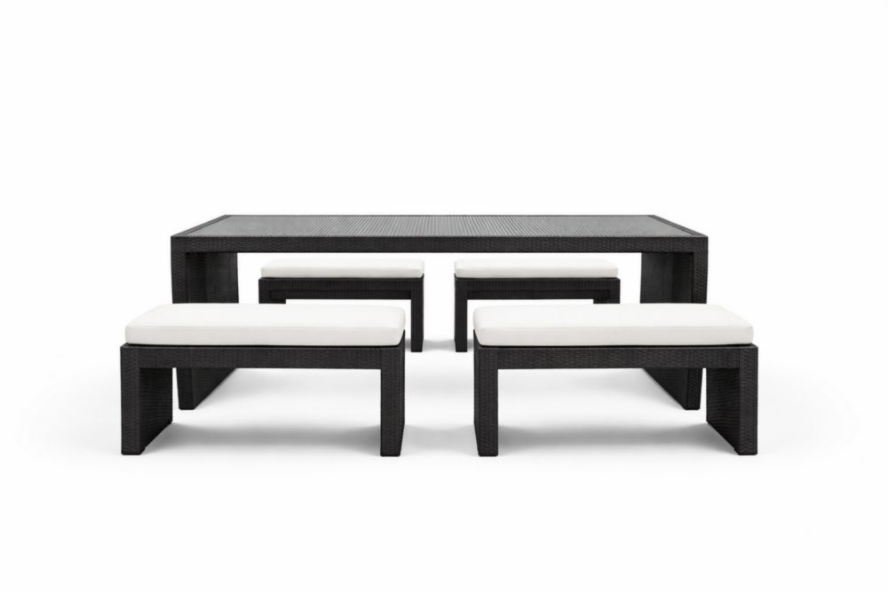 Ensemble de table rectangulaire en résine tressée avec coussins Blancs