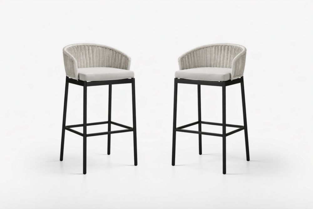 Tabourets de Bar en Rotin et Métal Blanc/Noir, Hauteur 110 cm