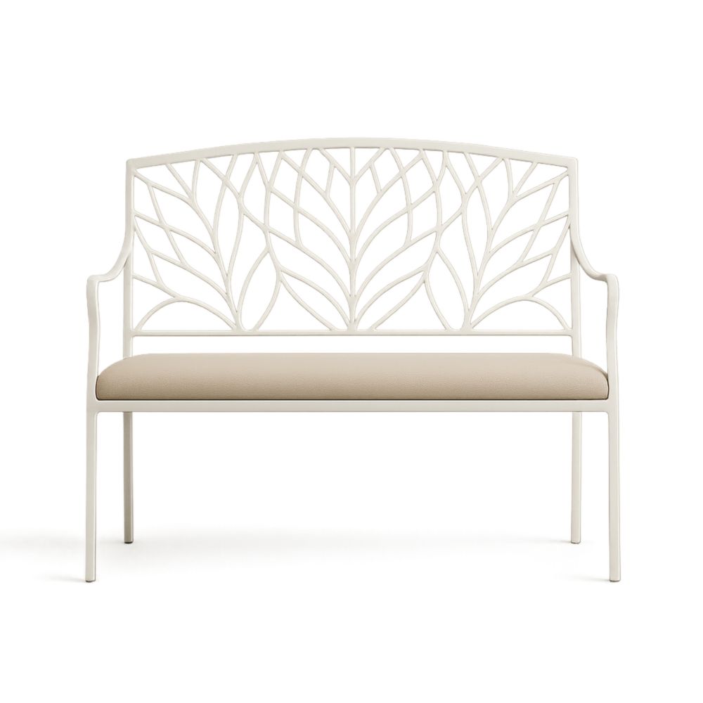Banc en métal blanc avec coussin en tissu polyester