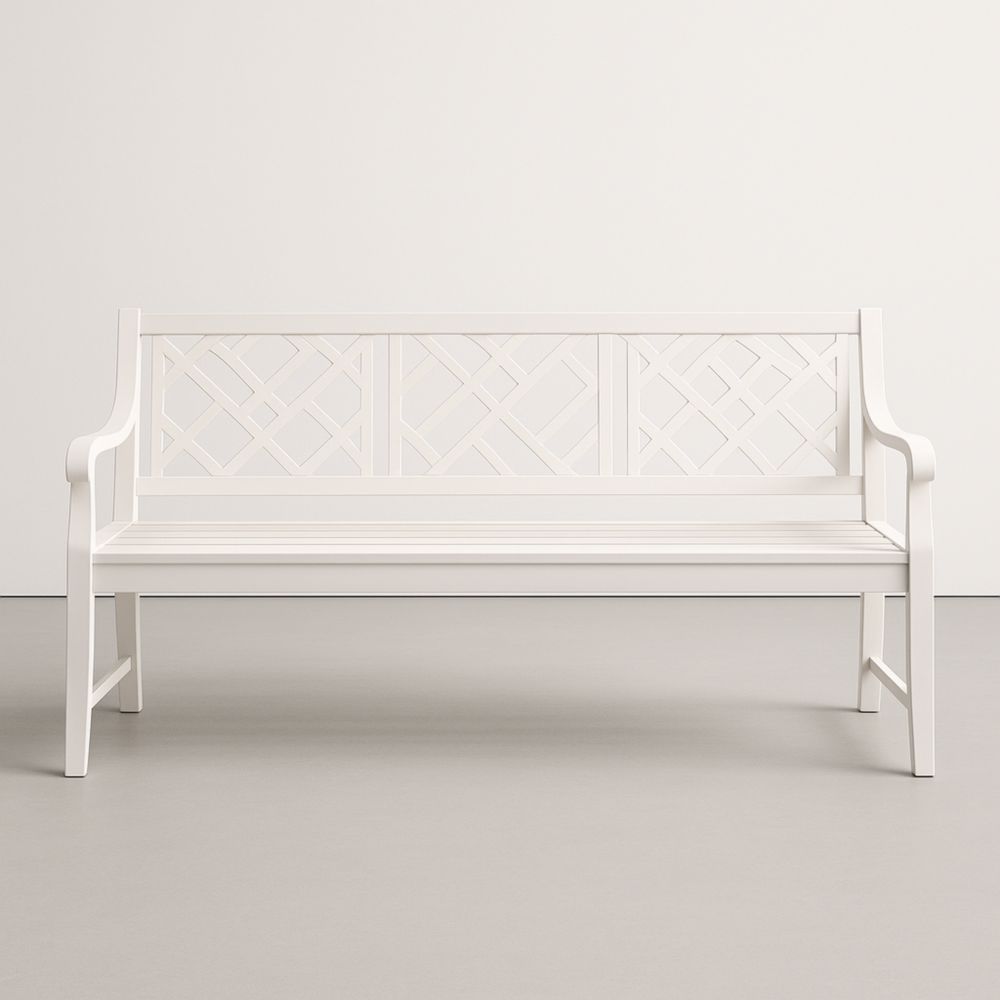 Banc en bois blanc avec motif géométrique, 120 cm