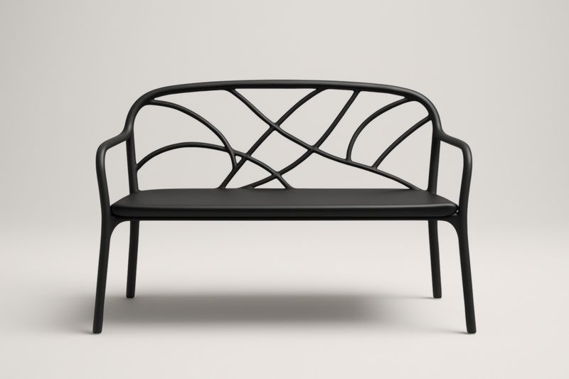 Banc en Polypropylène Noir avec Dossier à Motifs 120x56x80cm