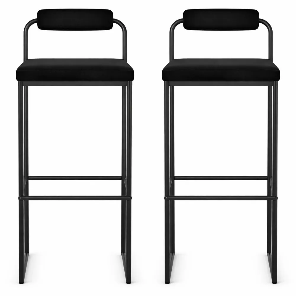Ensemble de 2 Tabourets de Bar avec Dossier et Repose-Pieds, Design Moderne en Velours Noir