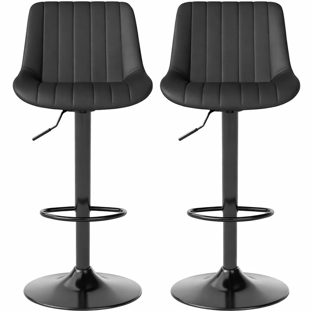 Chaises de Bar Réglables Pivotantes avec Dossier en Cuir PU, Lot de 2, Noires