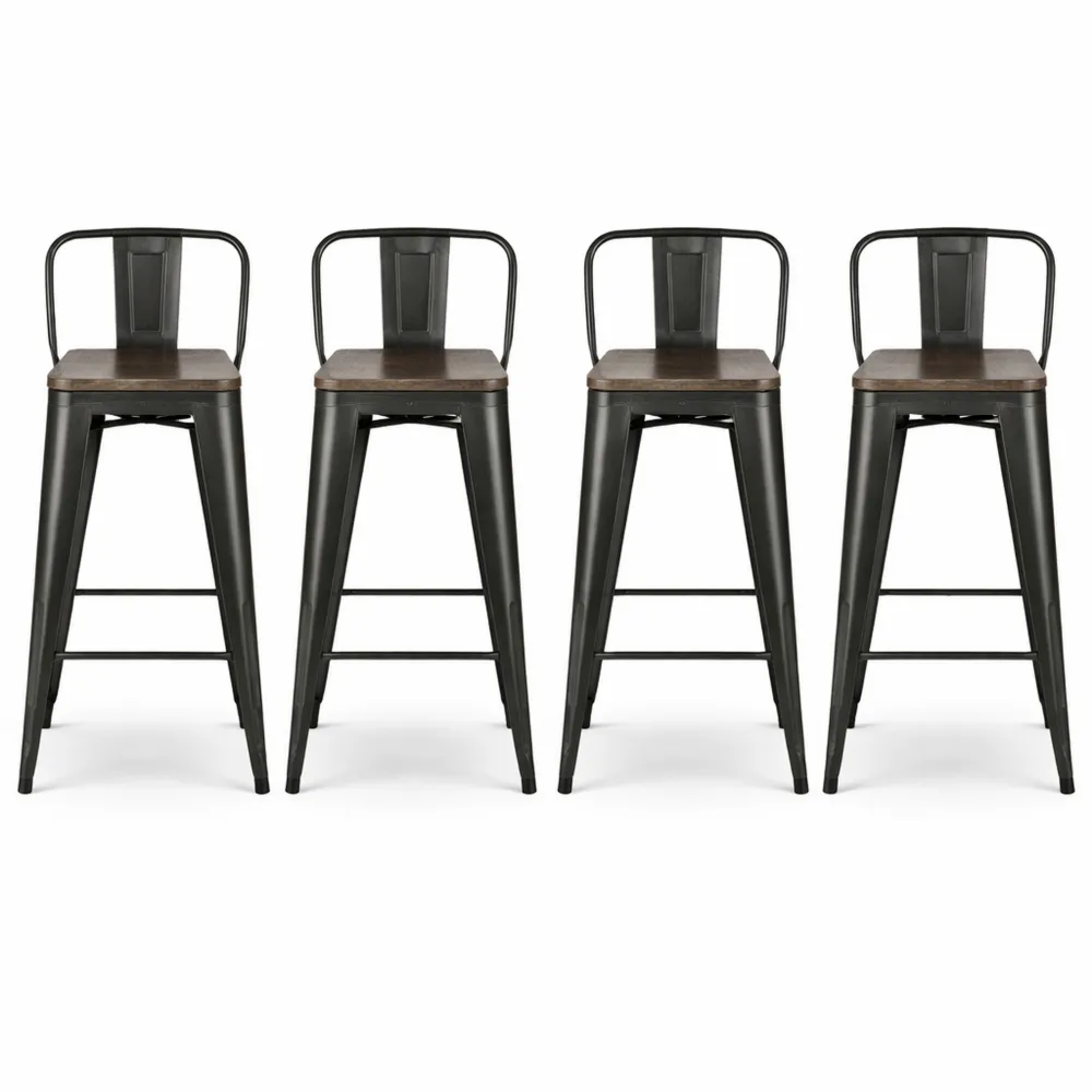 Tabourets de Bar Industriels en Métal et Bois, Hauteur 63,5 cm, Lot de 4