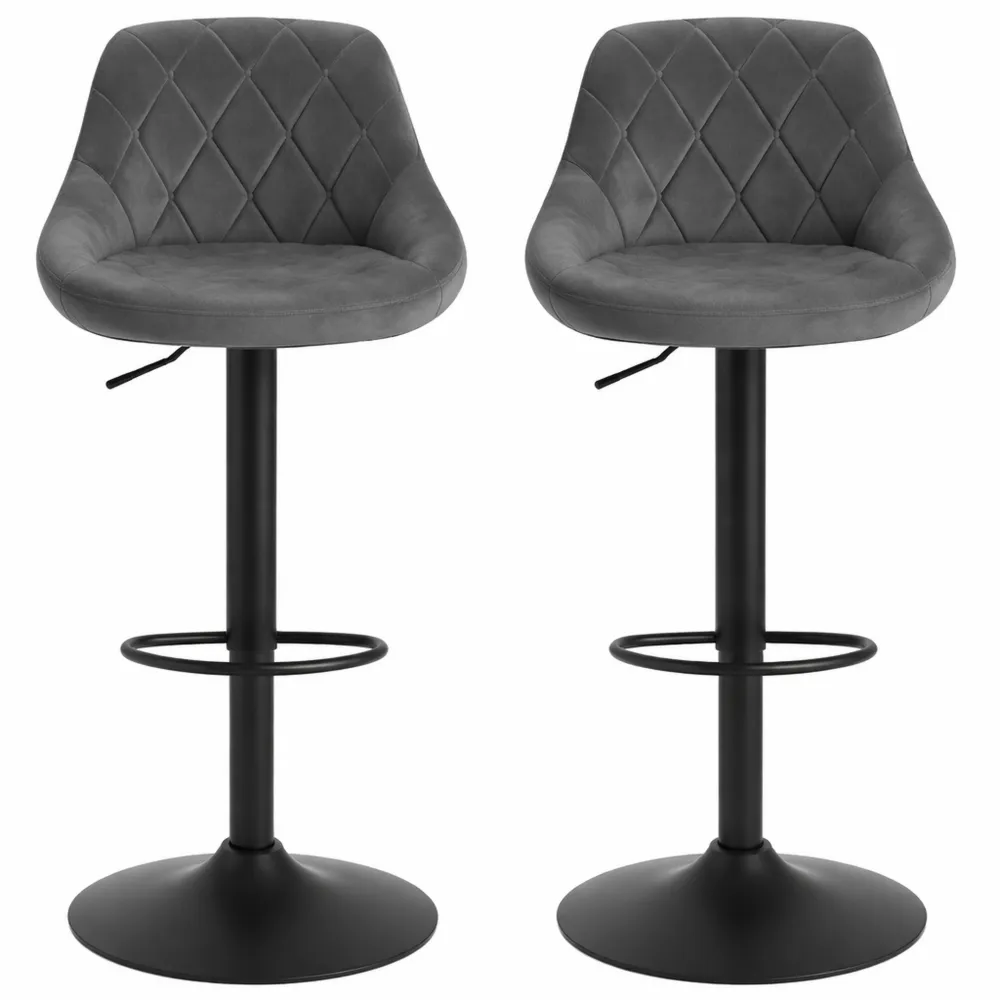 Lot de 2 Tabourets de Bar Réglables en Velours Gris Foncé