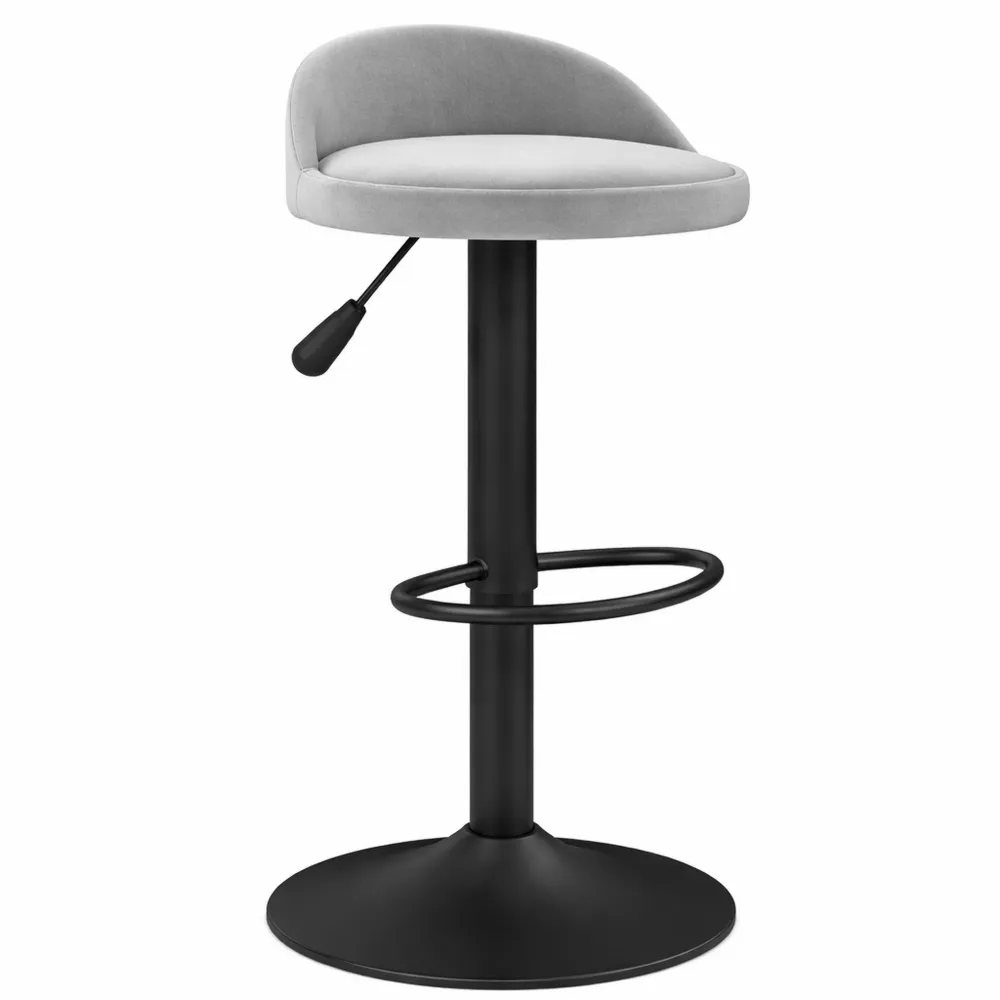 Chaise de Bar Pivotante en Velours Gris Réglable