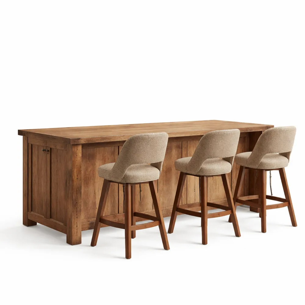 Chaises de Comptoir en Tissu Bouclé, Hauteur d'Assise 67 cm, Dossier Creux et Pieds en Bois, Lot de 2, Couleur Kaki