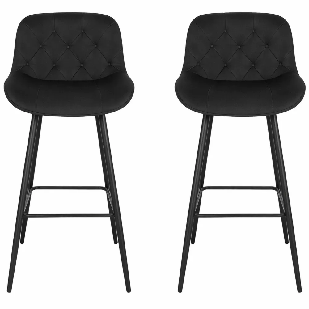 Lot de 2 tabourets de bar en velours avec dossier et repose-pieds