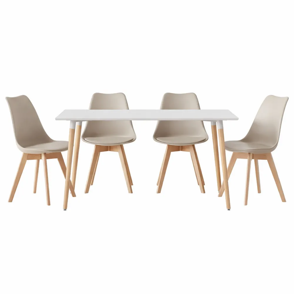 Ensemble de Salle à Manger Rectangulaire avec Chaises Rembourrées Beige