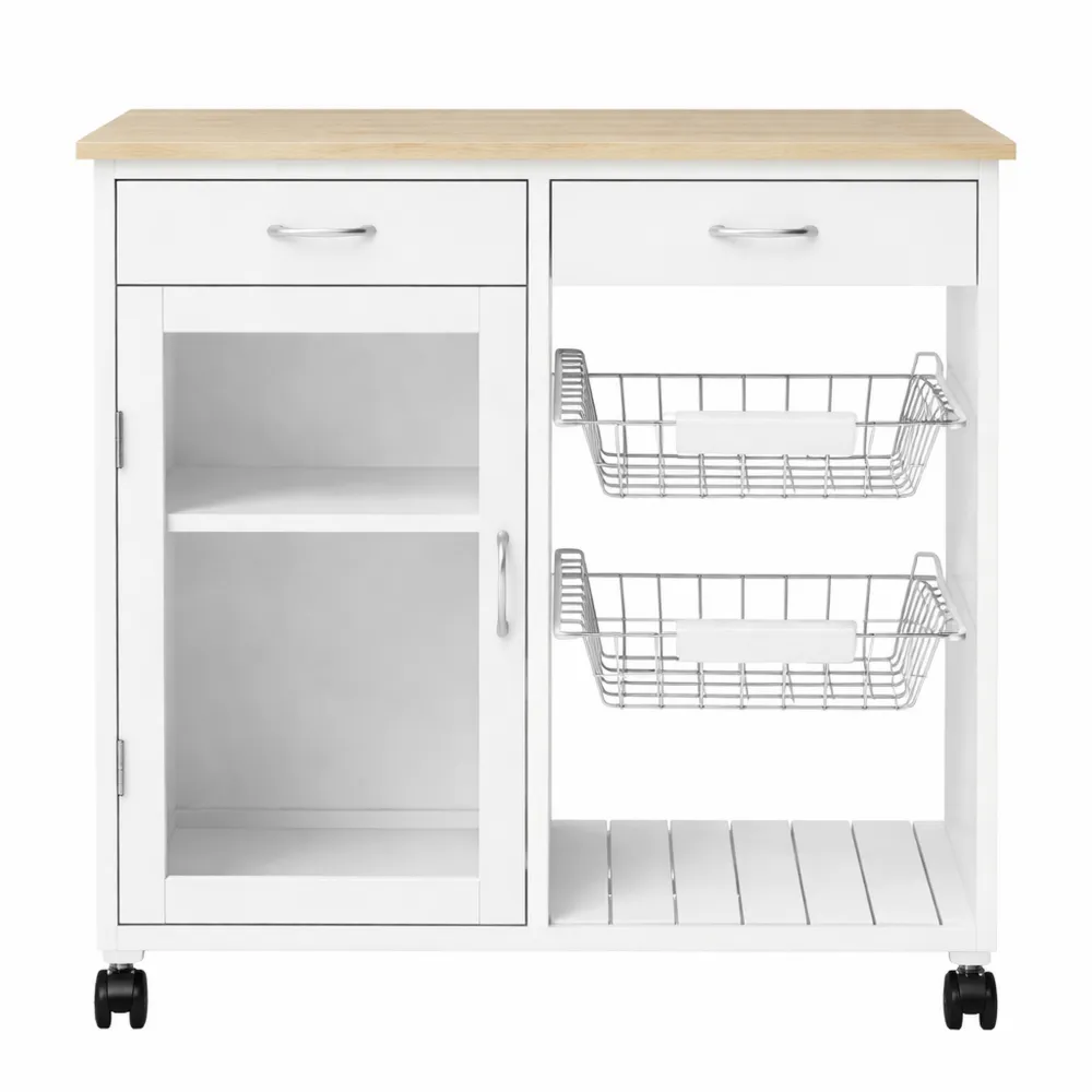 Chariot de Cuisine à Roulettes avec Plateau Bambou et Rangement Multifonctions