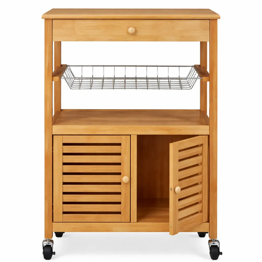 Chariot de Cuisine en Bambou avec Roulettes et Plan de Travail