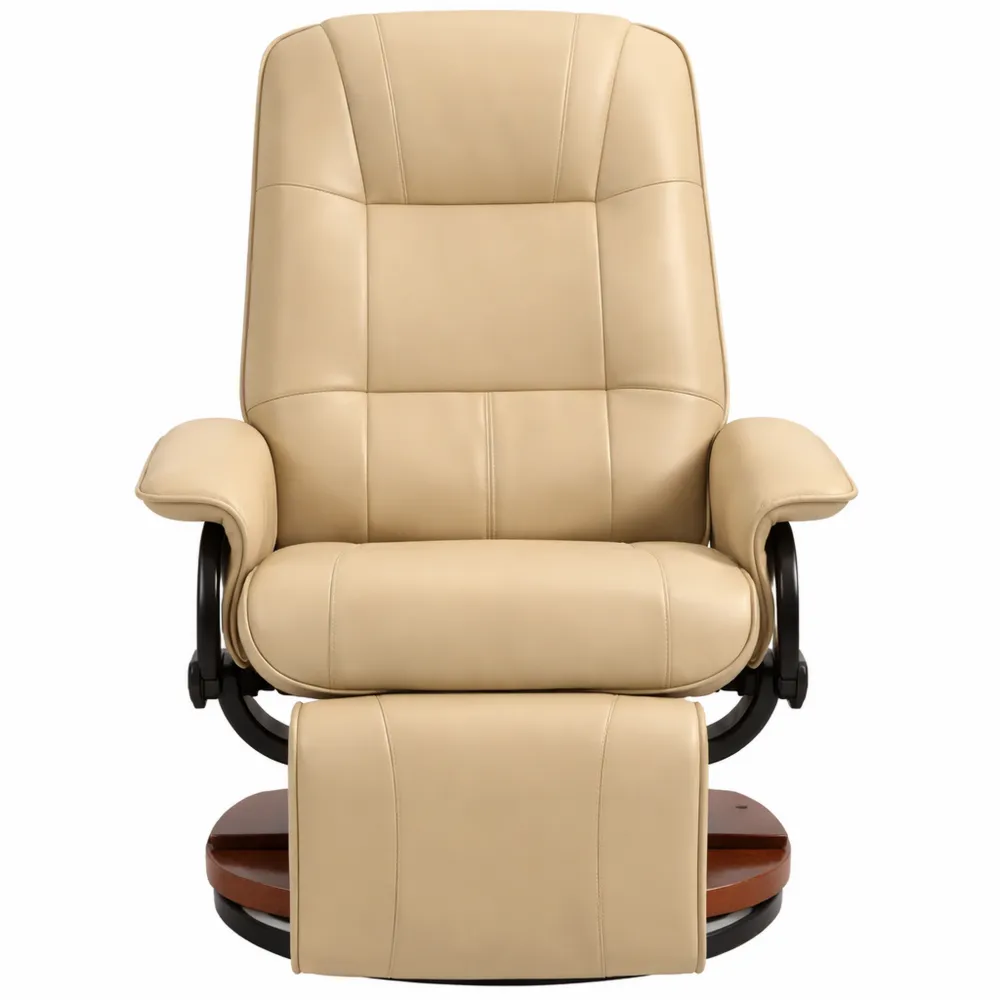Fauteuil inclinable avec repose-pieds et rotation 360° en revêtement crème