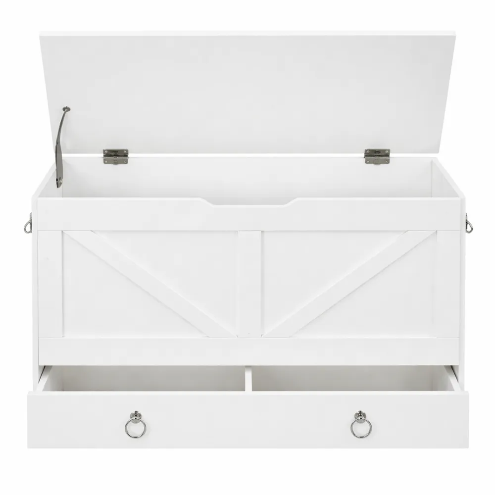 Coffre de rangement pour enfants avec tiroirs et sécurité, 100 cm, blanc