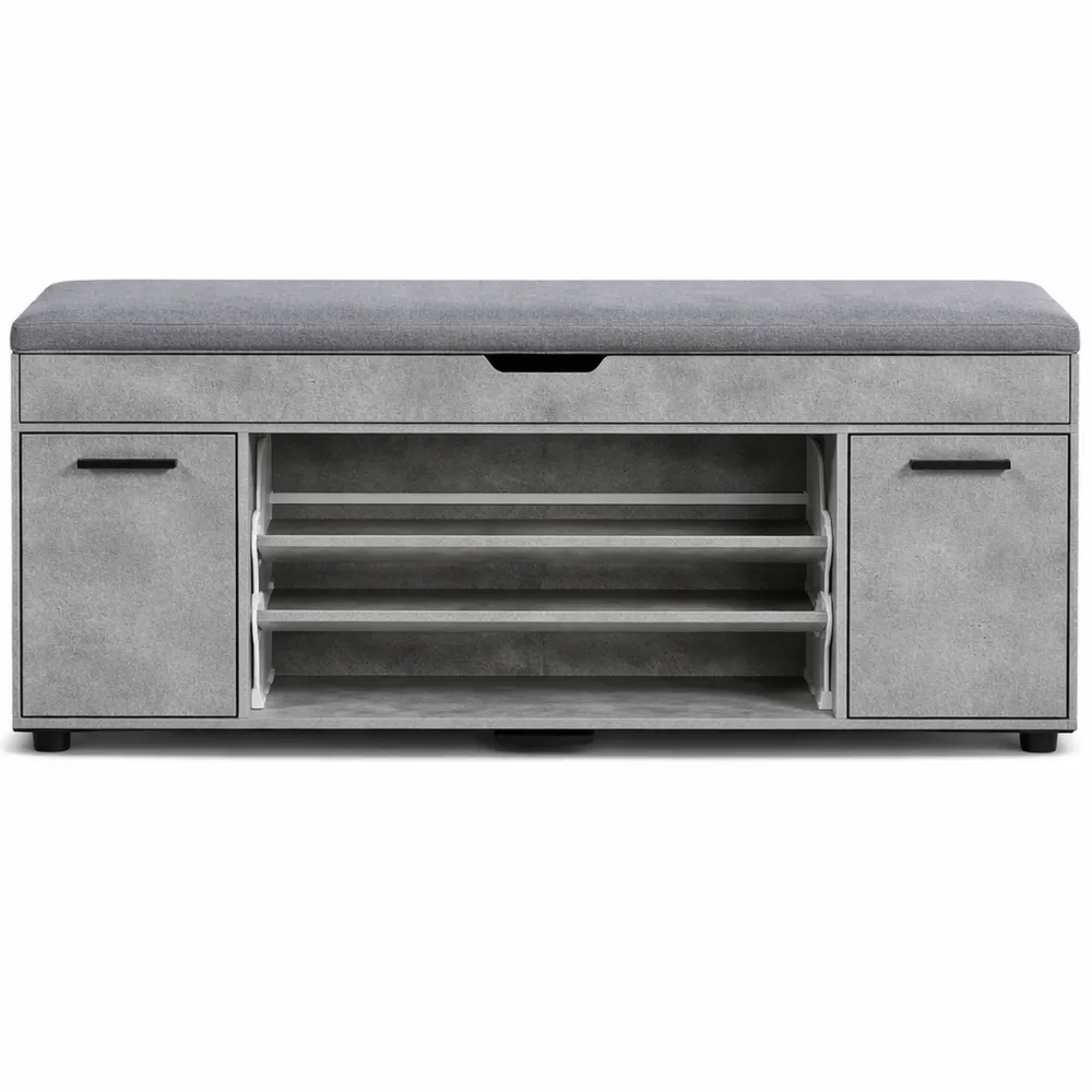 Banc de Rangement pour Chaussures avec Coussin en Bois, Design Industriel pour Entrée