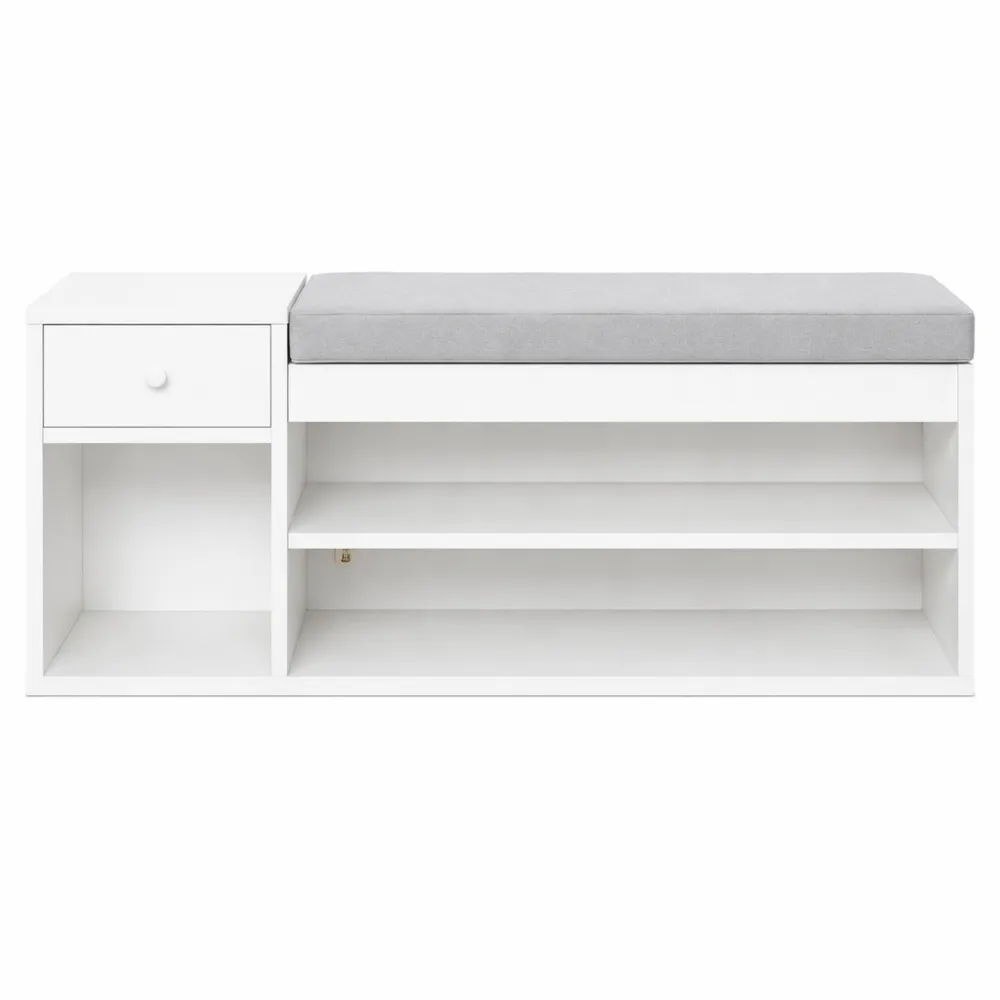 Banc de rangement chaussures 2 niveaux avec coussin gris