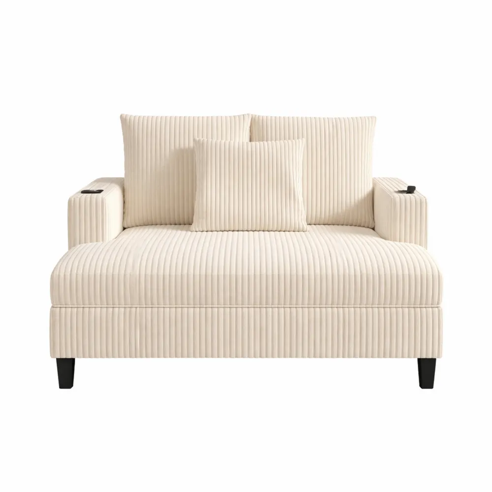 Fauteuil Moderne en Velours avec Ports USB et Porte-Gobelet