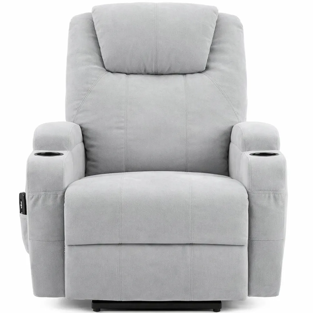 Fauteuil de Relaxation Électrique avec Massage et Chaleur, Inclinaison Ajustable, Repose-Pieds, Gris Clair