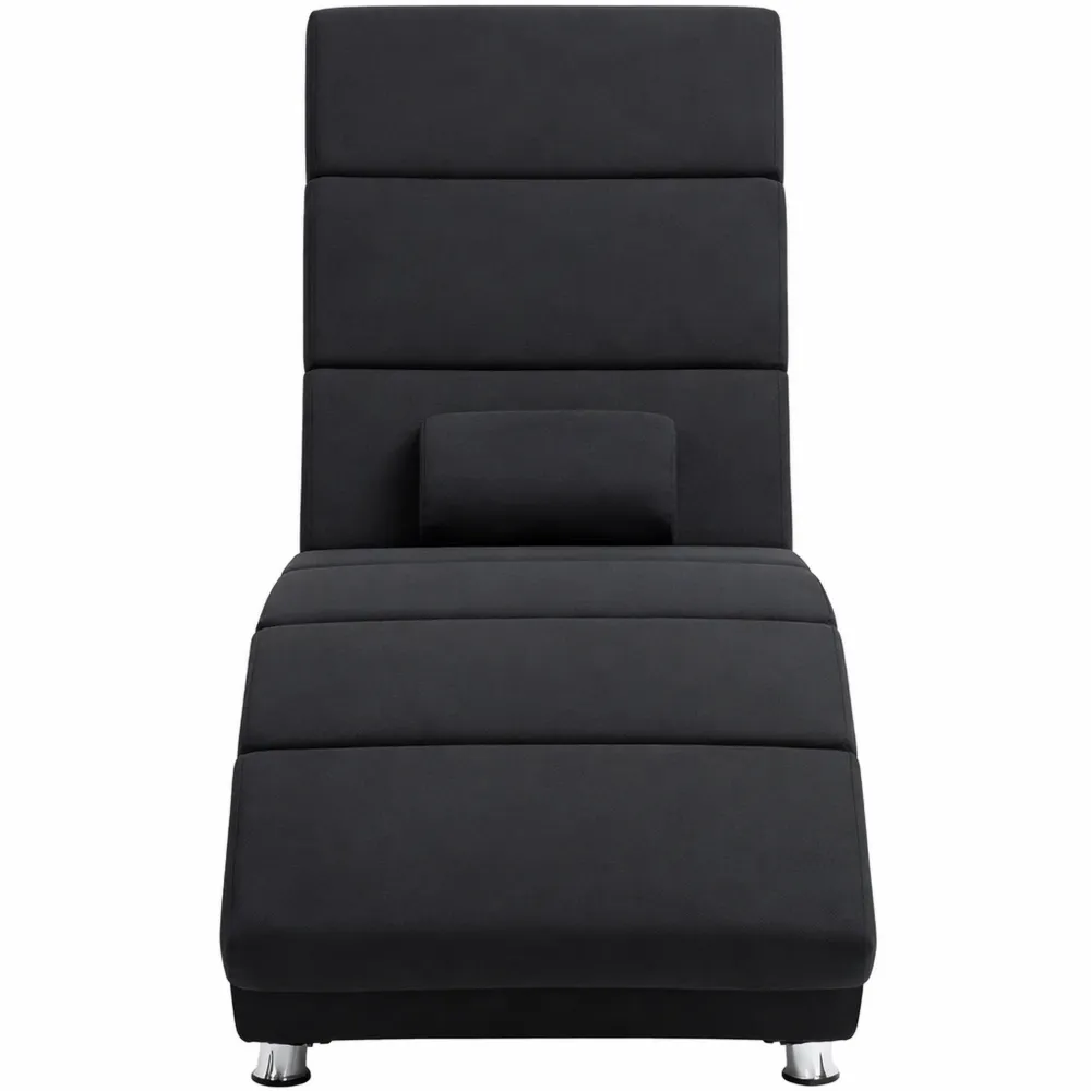 Chaise Longue Relaxante avec Massage et Chauffage, Télécommande Incluse, Tissu Noir