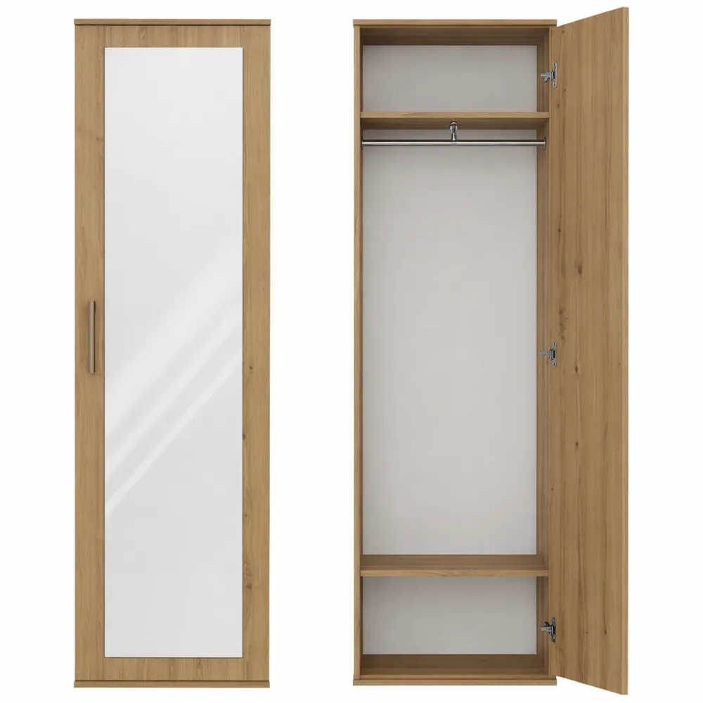 Armoire moderne double avec miroir, multifonctionnelle pour intérieur, couleur chêne